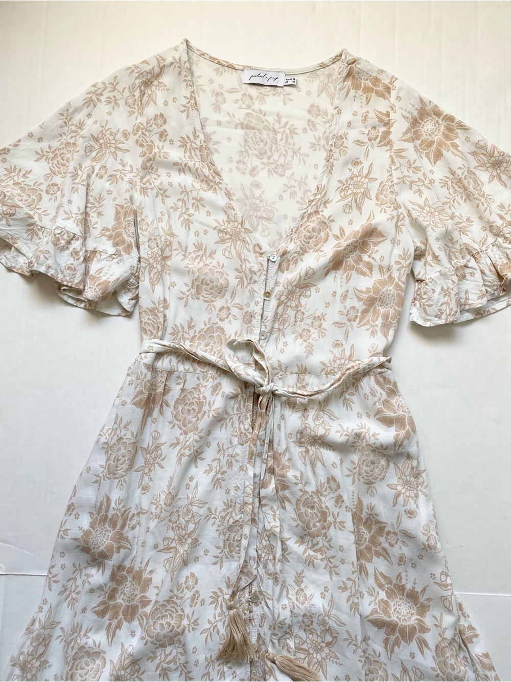 Petal & Pup Floret Floral High-Low Maxi Dress Cream Gold Tan Boho Size 12 - Picture 6 of 12